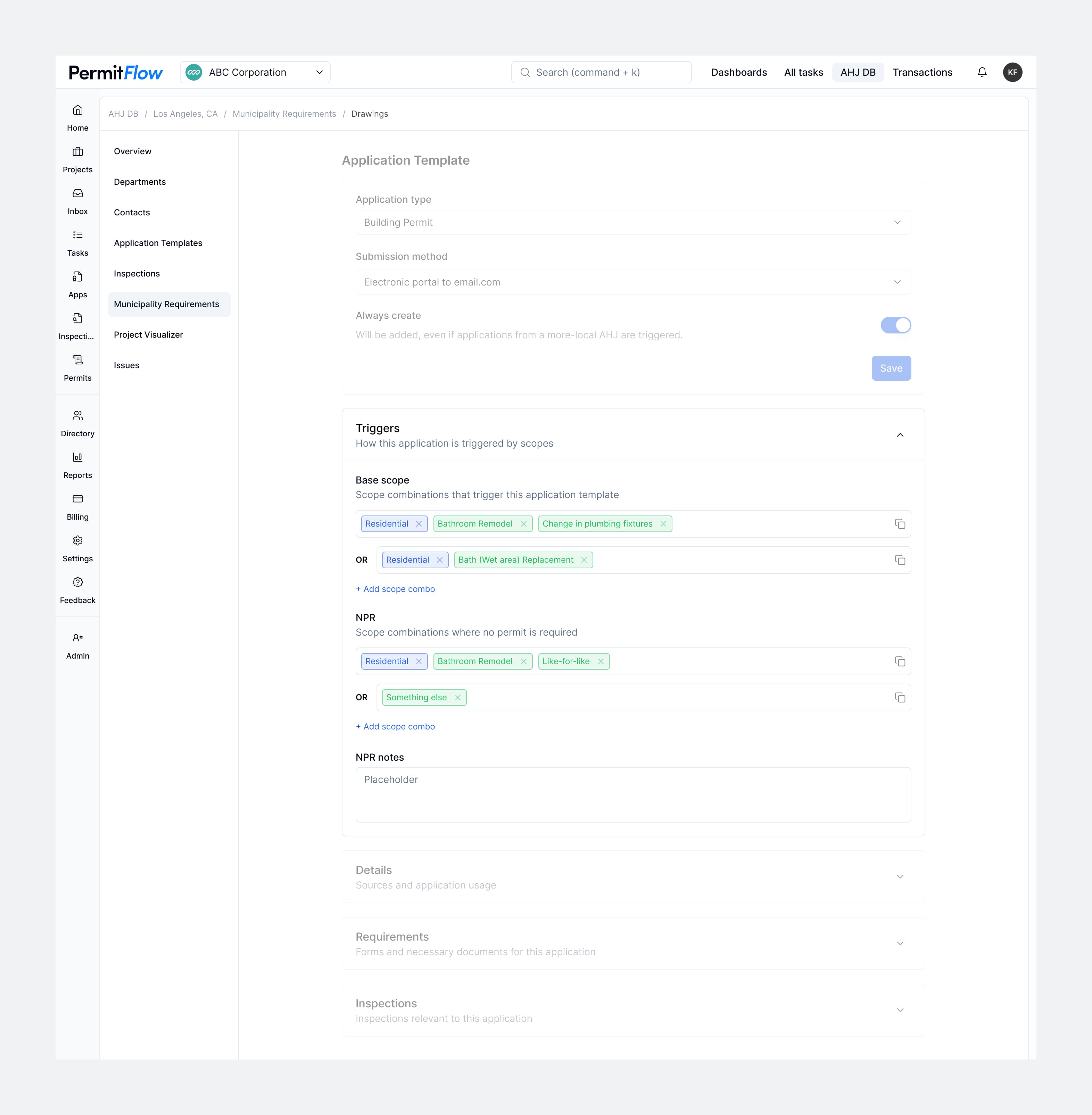 Application template showing tag system in context