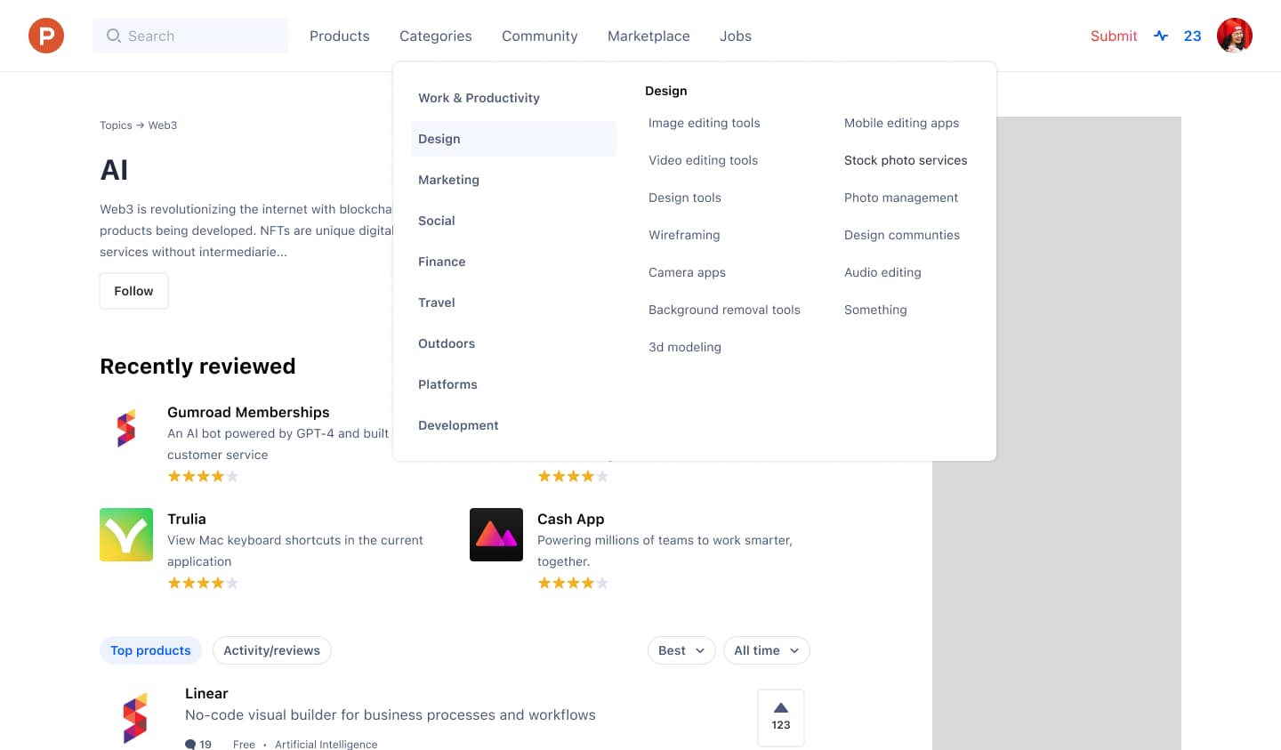 Product Hunt's new category navigation