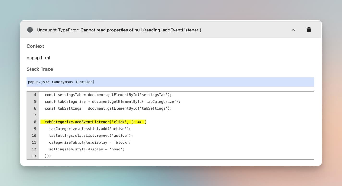 Debugging tab functionality