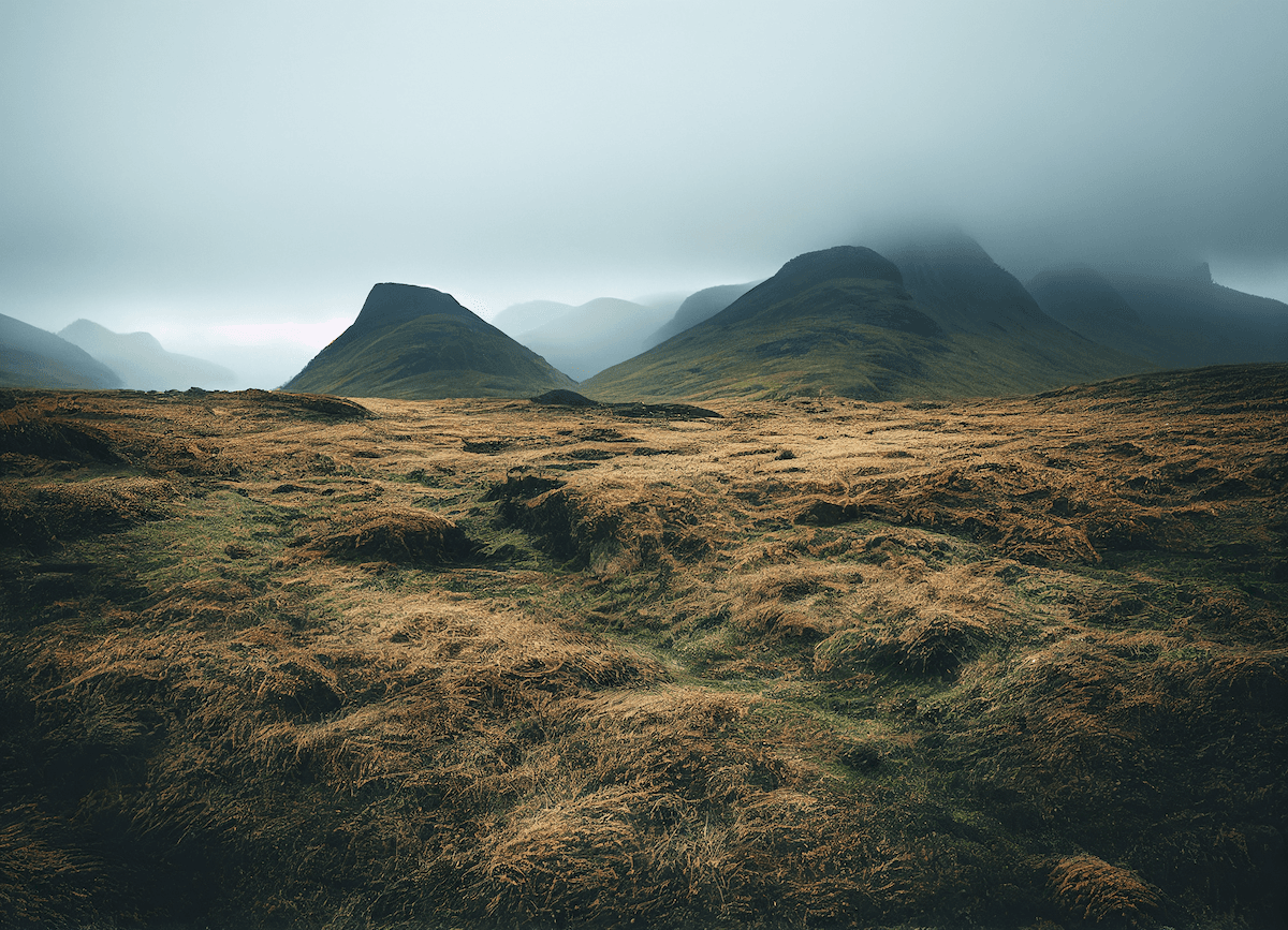 AI generated Scottish landscape with fog